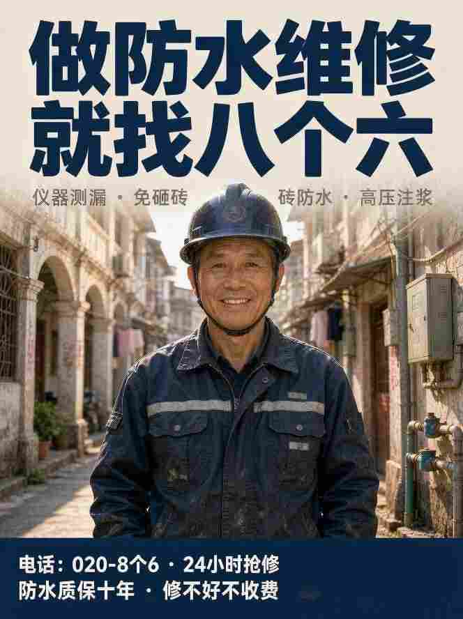 广州八个六防水补漏真实施工-飘窗窗台补漏现场